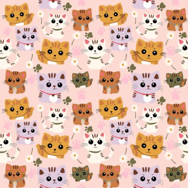 Pembe arka planda kawaii kedileri olan kusursuz bir model..