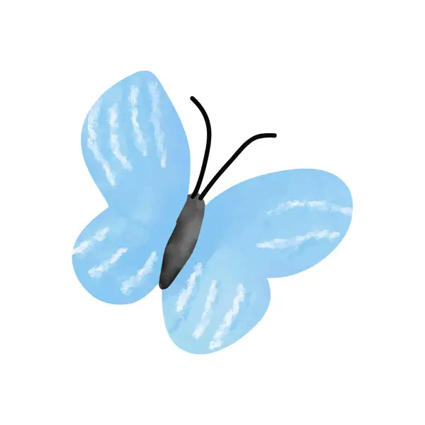 Blauwe Vlinder Aquarel Doodle Art Wit Rechtenvrije Stockillustraties