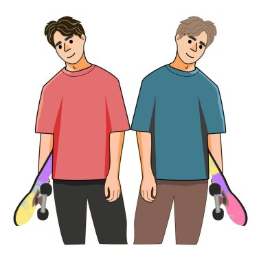 Kaykaylı genç bir adam. Beyaz arkaplanda vektör illüstrasyonu.