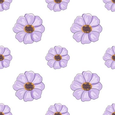 Mor çiçekli, kusursuz bir desen. Vektör illüstrasyonu.