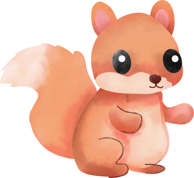 Suluboya sincap. Sevimli çizgi film hayvanı. El çizimi illüstrasyon