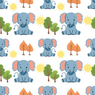 Beyaz arka plan üzerinde fil seamless modeli.