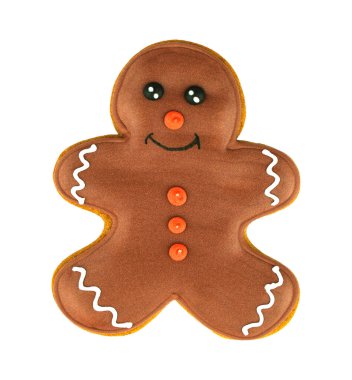 Çikolatalı zencefilli kurabiye küçük adam. İzole tatil yemekleri pişirme. Mutlu Noeller ve mutlu yıllar.