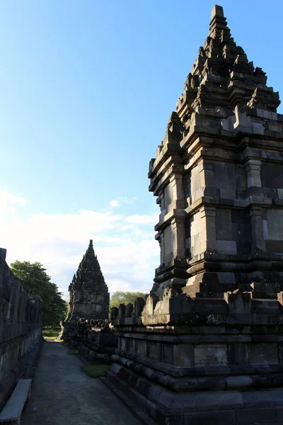Prambanan Temple and blue sky in Java, Indonesia taken in July 2023.