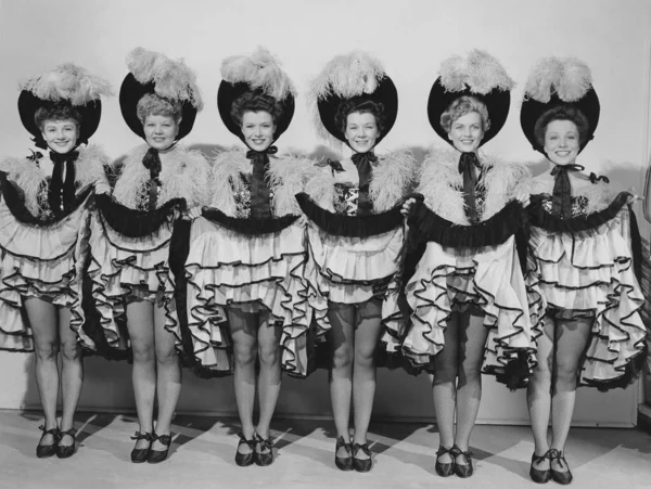 Full Length Portrait Smiling Female Dancers Wearing Costume Stock Picture