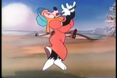 Çizgi film kurt flüt oynayan kadın kılığına girmiş