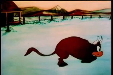 Sallanan boğaların klasik çizgi film animasyonu.