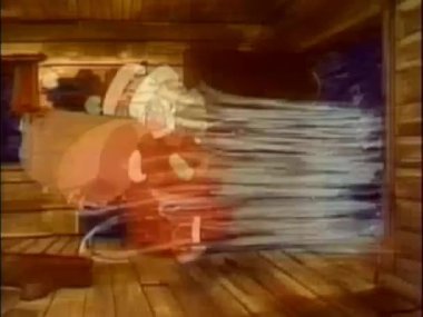 Kar fırtınası sırasında evde Noel Baba 'ya rüzgar çarpıyor.