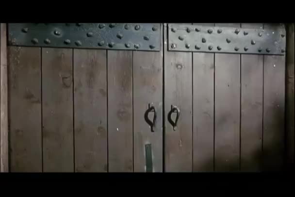 Rear View Man Knocking Wooden Door — Stock Video