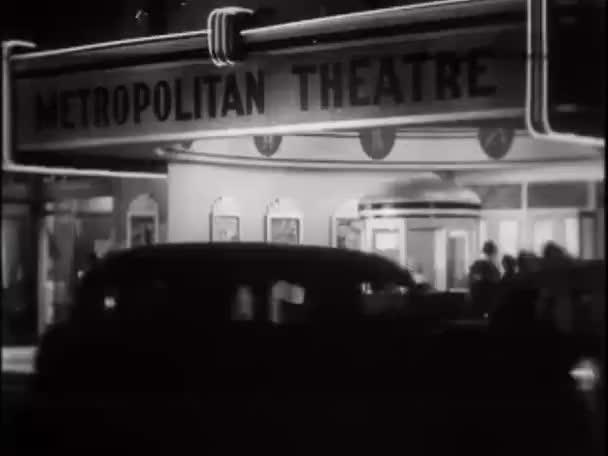 Cars Driving Theater Night 1930S — Stock Video