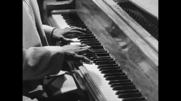 Medium Shot Jazz Pianist Playing Piano 1950S Royalty Free Stock Video