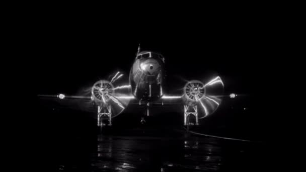 Αεροπλάνο Της Τροχοδρόμησης Νύχτα — Αρχείο Βίντεο
