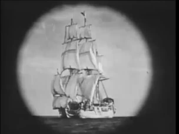 Recreação Histórica Navio Século Xvii Visto Através Spyglass — Vídeo de Stock