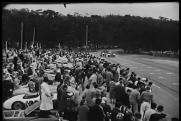 Spectators Watching Sports Car Race — Stock Video