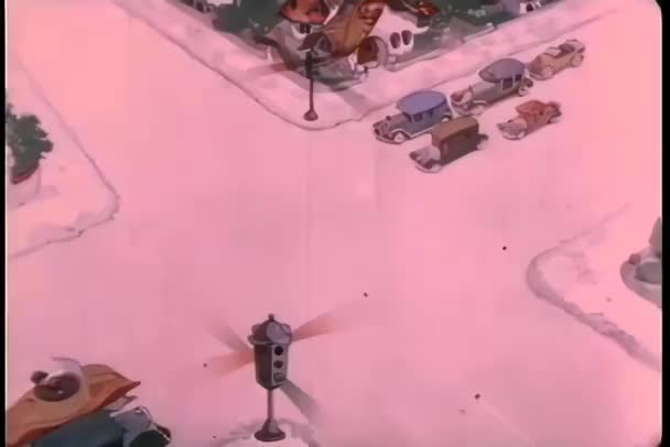 Aerial View Cartoon Car Crash Intersection — Stock Video
