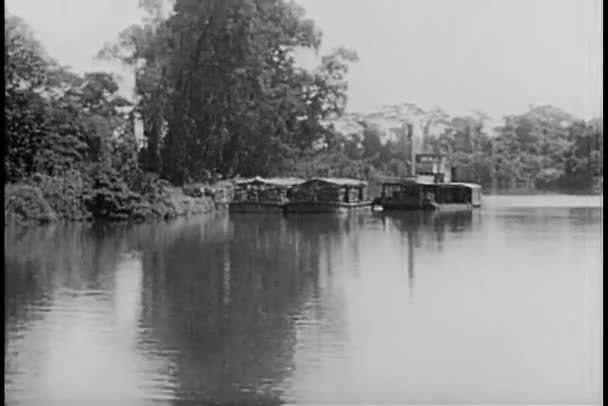 蒸汽船沿着河的特写 图库视频