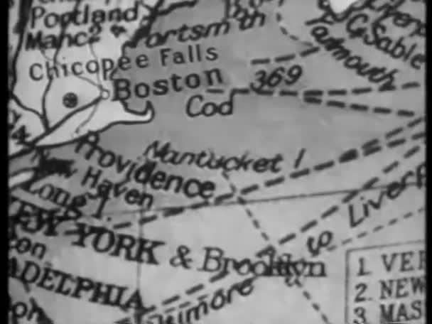 Montage Map Airplane Traveling Azores Portugal 1940S Stock Footage