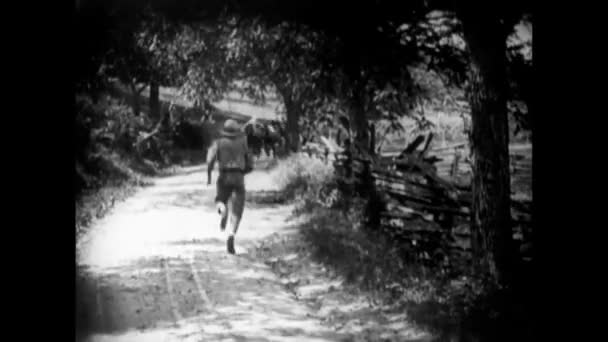 Hombre Enganchando Paseo Carro Caballos 1920 — Vídeo de stock