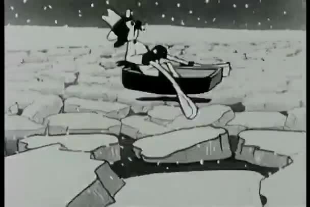 Ζώο Κωπηλατώντας Βάρκα Γραμμή Πάνω Από Πάγο — Αρχείο Βίντεο
