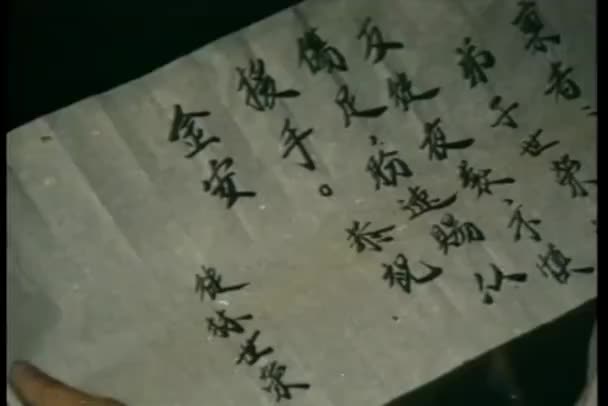 起皱注以中文书写的特写手 — 图库视频影像