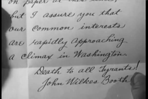 Ricreazione Storica Primo Piano Della Lettera Scritta John Wilkes Booth — Video Stock
