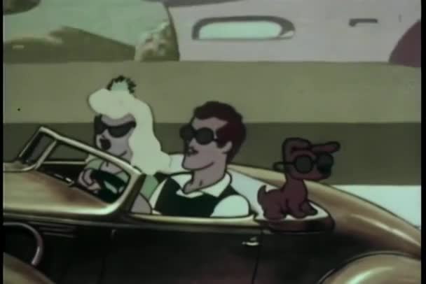 Couple Dog Car All Wearing Sunglasses — Stock Video
