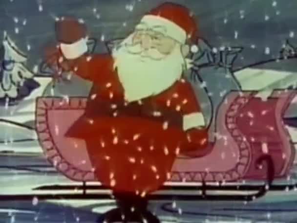 Santa Nakládání Dárky Kočár Zatímco Loučení Lidmi Zimě — Stock video