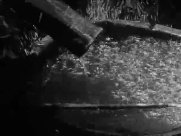 Дождевая Вода Водосточной Трубы Бочку 1930 Годов — стоковое видео
