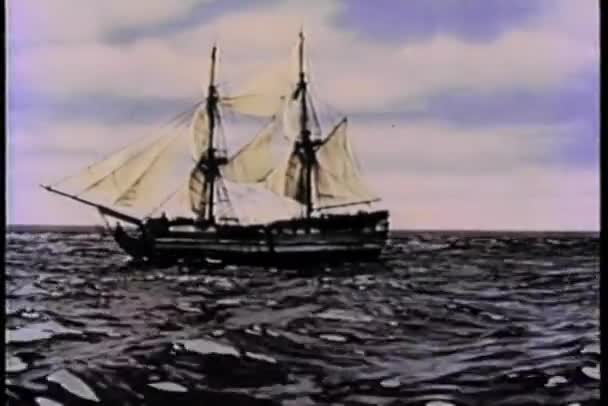 Yüzyıl Çapa Bırakarak Denizde Gemi — Stok video