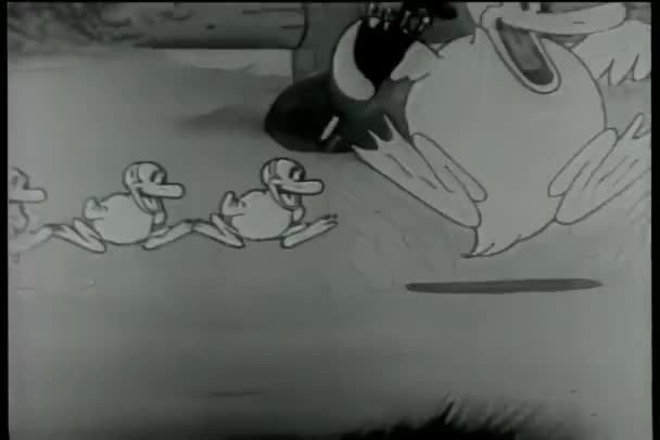 Vintage Tekenfilm Animatie Van Dansende Eendenfamilie — Stockvideo