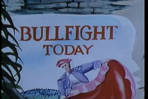 Pan Cartoon Sign Advertising Bullfight — Stock Video