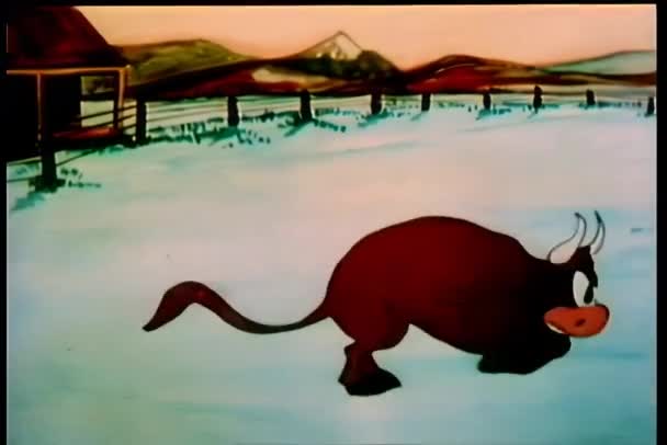 Animación Dibujos Animados Vintage Toros Estampida — Vídeo de stock