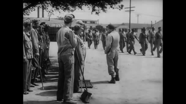 Soldiers Receiving Orders Work Detail Training Camp 1940S — Stock Video