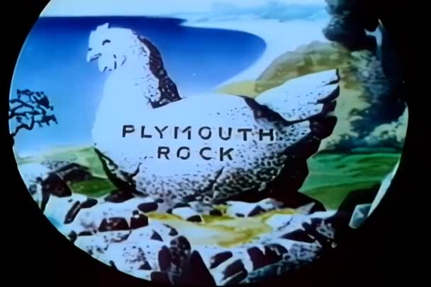 Pov Através Binóculos Panning Plymouth Rock Para Assinar Foi Esta — Vídeo de Stock