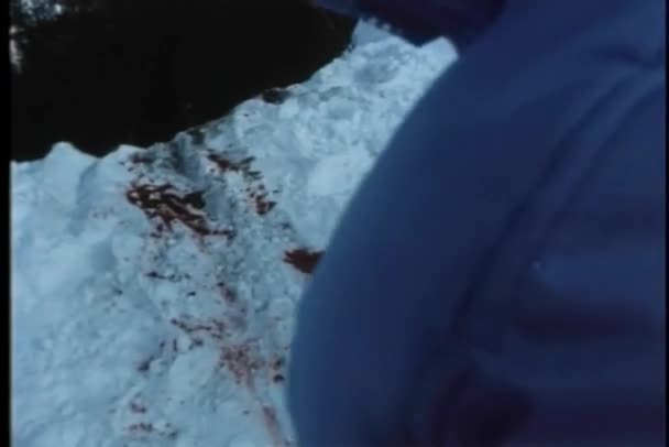 Punktu Widzenia Strzał Ślady Krwi Klifie Śnieg — Wideo stockowe