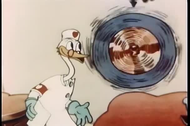 Tecknad Animation Stork Spinning Lyckohjul — Stockvideo
