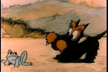 Köpeğin kurbağaya havladığı çizgi film animasyonu.