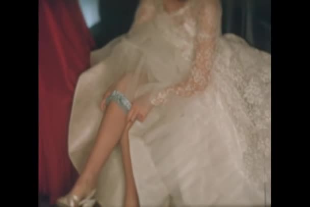 Bride Adjusting Garter Her Leg Cropped View — Stock Video