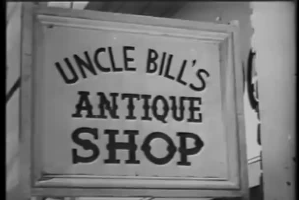 Bill Amca Nın Antika Dükkanı Tabelasının Yakın Çekimi — Stok video