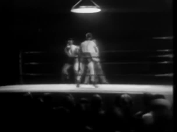 Boxer Knocks Out Opponent 1940S — Stock Video