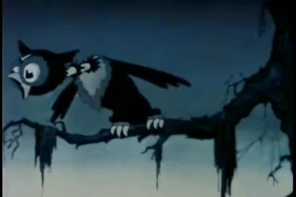 猫头鹰从树上鸣叫的卡通动画 — 图库视频影像