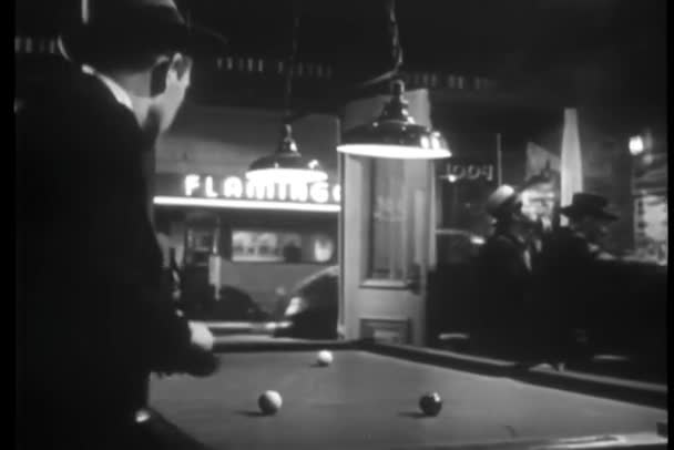 Rear View Man Playing Pool Bar 1940S — Stock Video