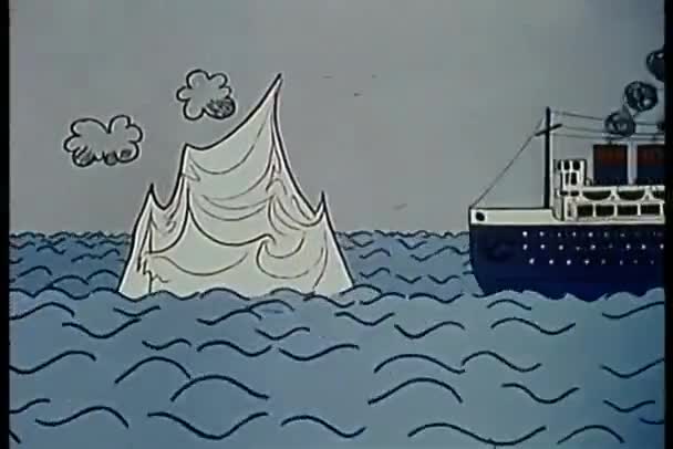 Мультиплікаційна Анімація Корабля Вражає Айсберг Тоне — стокове відео