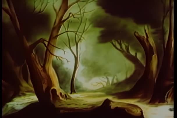 Panning Tecknad Grön Skog Animation — Stockvideo