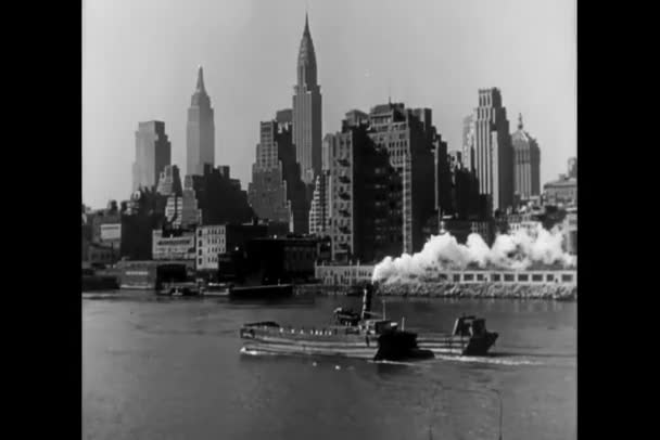 イーストリバーからのマンハッタンの眺め 1940 ハドソン川からマンハッタンの景色 1940 Usa_セカンドコーラス — ストック動画