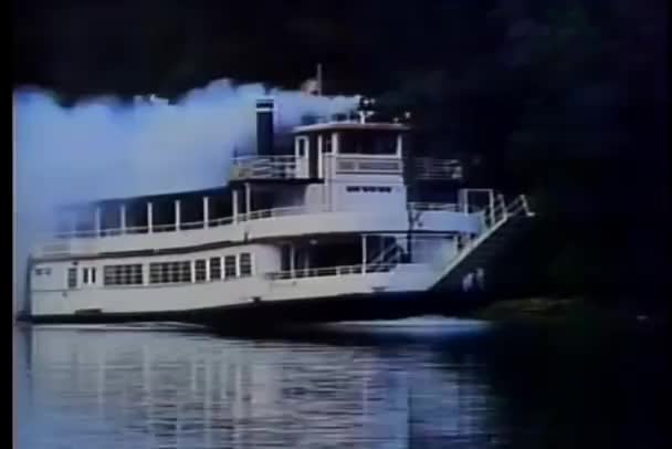 Steam Boat Traveling River — Stock Video