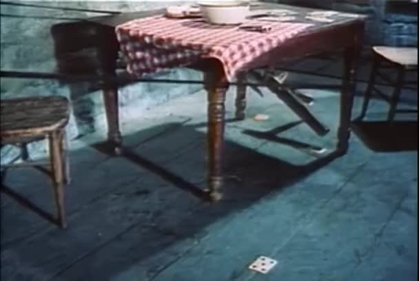 Someone Trying Pull Table Floor Lasso 1960S — Stock Video