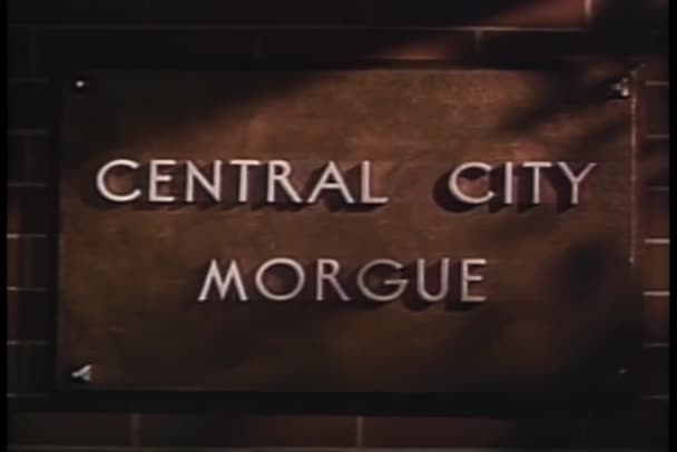 Primer Plano Del Texto Placa Morgue Central City Letrero Sala — Vídeo de stock