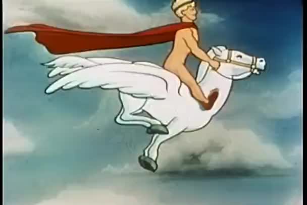 Kreslené Animace Nahého Muže Koni Létání — Stock video