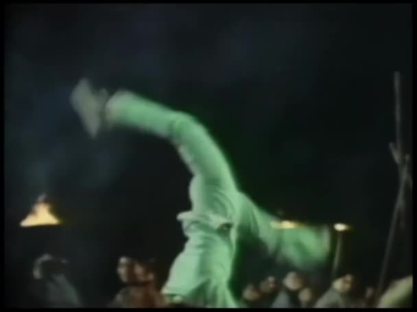 Troupe Asian Acrobats Performing Outdoors Night — Stock Video
